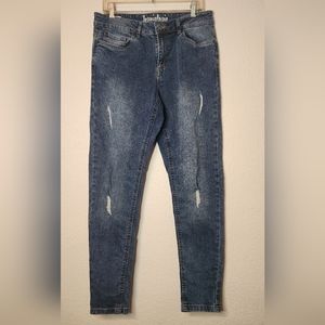 Jeaniologie Women's Mid-Rise Skinny Medium Wash Blue Denim Jeans, Size‎ 10